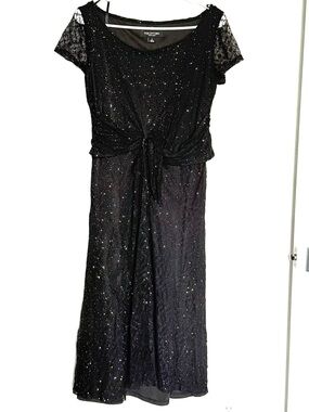 Perceptions Black Sparkle Lace Tie-Waist Midi Dress